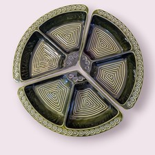 Vintage Sylvac Totem Hors D'oeuvres/Snack Trays Dark Green 4035 X3