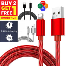 For iPhone Charger Cable Heavy Duty Braided USB Charging Lead Data Sync 1M 2M 3M