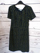 DICKINS & JONES LADIES NAVY YELLOW PATTERNED A LINE DRESS SIZE 12