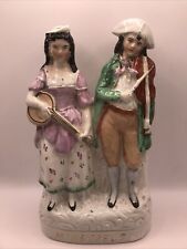Antique English Staffordshire Pottery Figurine Minstrels c1860 27cm