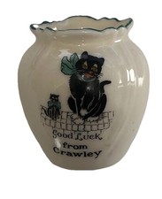 Good Luck From Crawley the Black Cat, Arcadian Fine Bone Crested China 1930s 5cm