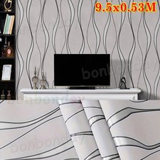 3D Damask Sliver Wave Wallpaper Roll Silver Grey Wall Paper for Home/Living Room