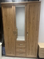 Wardrobe Oak Coloured 3 Door With Drawers