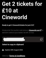 2x Cineworld Cinema 2D Adult