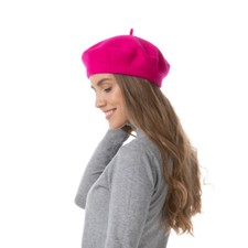 Ladies Hot Pink Wool Beret Hat