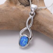 Blue Fire Opal Twist Pendant Sterling Silver 925