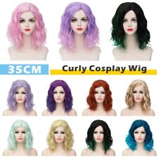 Womens Cosplay Wig Short Bob Wig Curly Wavy Pruple Pink Ladies Natural Hair Wig