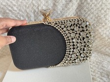 Black Crystal Evening Clutch Bag – Rhinestone Party Purse with Jewel Clasp