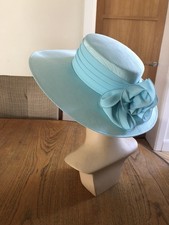 SMALL 56 CM GINA BACCONI TURQUOISE BLUE WEDDING SPECIAL OCCASION HAT RUFFLE