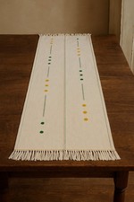 Vintage 60s Linen Table Runner  with  linear embroidery 53ins x 17.5ins