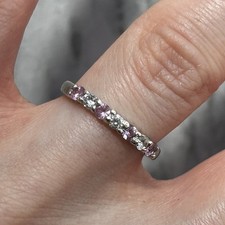 Diamond & Pink Topaz Half Eternity Band RIng 9ct 9k 375 White Gold- Size K 1/2