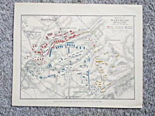 Battle of Waterloo on 18th June 1815 - Antique 1928 Map