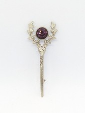 Vintage Stag Head Brooch - Purple Rhinestone & Silver-Tone
