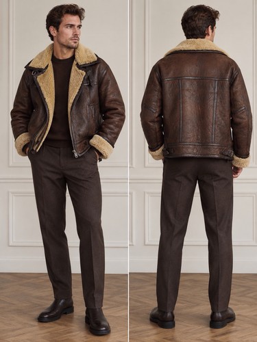 Brown leather aviator jacket - brown,
