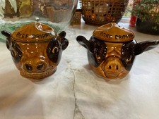 Szeiler Pork & Beef Dripping Ceramic animal pots. Vintage studio pottery. 1970s.