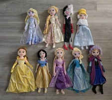 9 x DISNEY STORE PRINCESS PLUSH - DOLL BUNDLE cruella RAPUNZEL anna ELSA frozen