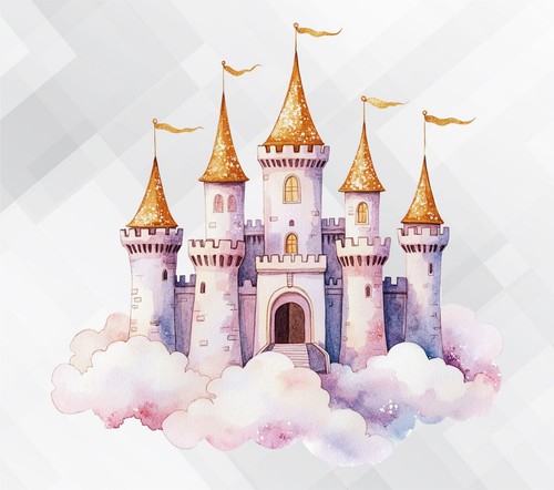 Watercolour fairy tale - fairy, castle