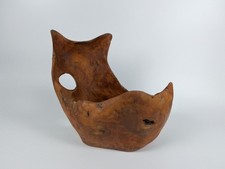 Vintage Olive Wood Carved Sculptural Bowl Rustic Decor from Saint Paul de Vence