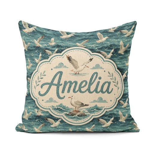 Cushion throw pillow - throw, seagulls