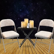 METAL FRAME DELUXE STEEL FABRIC PADDED FOLDING SIDE TABLE OFFICE BACK REST CHAIR