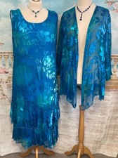 Silk Dress 20 22 Turquoise Shrug Jacket Devore  Evening Summer Wedding Occasion