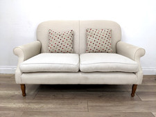 SOFA 2 Seater Cream Fabric High Back Removable Seat Cushions Wooden Legs