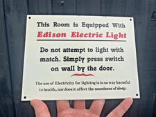 VINTAGE EDISON ELECTRIC LIGHT ANTIQUE REPRODUCTION METAL WALL PLAQUE SIGN NOTICE