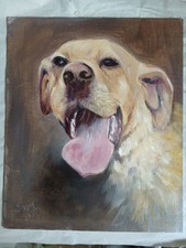 Labrador Pet Portrait Painting Original Oil on Canvas panel 30 x 25cm