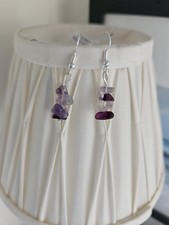 Purple Sea Glass Dangle Earrings Handmade By Me Silver Plated Posts