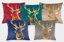 Stag Velvet Cushion with Metallic Foil Print - Cushion Covers or Filled Cushions