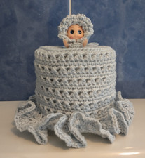 Handmade Crochet Baby Doll Toilet Roll Cover in Pale Blue