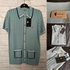 Gabicci Vintage "CARTER" Short Sleeve Knitted Polo, Mint, Medium, BNWT