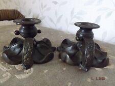 2 Antique Bronze Small/Mini Chambersticks Candle Holders Lily Design 1.75" H