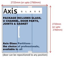 NEW FULL KIT 10mm Toughened OFFICE Glass Partition with Door 2720mm(h)x2725mm(w)