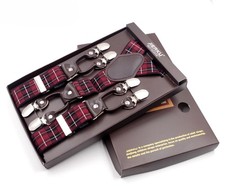 Adult Jacquard 6-Clip Plaid Men's Suspenders Y-Shaped Trouser Braces with Box