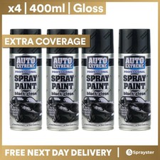 4 x 400ml Black Gloss Spray Paint Aerosol Can Auto Extreme Metal Wood