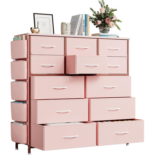 Tall drawer pink fabric - 12-drawer,