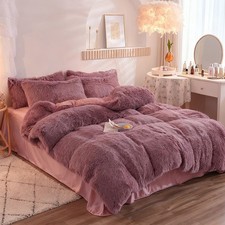 3Pcs Shaggy Fluffy Faux Fur Duvet Cover Winter Bedding Set Pillowcases All Sizes