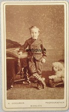 CDV MARGATE GOODMAN MAN STUFFED TAXIDERMY DOG STRIPED SOCKS ANTIQUE PHOTO