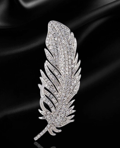 Feather brooch crystal clear - crystal,
