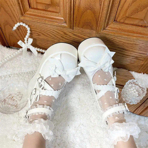 Lace bowknot lolita shoes - lolita,