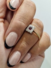 18ct Gold Ruby & Diamond Antique Cluster Ring 2.8 Grams VGC