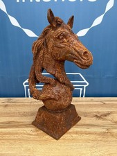Antique Style Rusty Cast Iron Horse Head Bust Garden Interior Sculpture 12.5kg