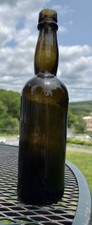 ANTIQUE PORTER/ALE BOTTLE 1860’S-80’S OLIVE AMBER COLOR 3 PIECE MOLD APPLIED TOP