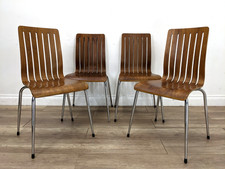 DINING CHAIRS Set of 4 Walnut Plywood Molded Canteen Vented Backs Chrome Legs