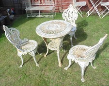 (#1385) Victorian Cast Iron Crown Patio Set 3x chairs + table (Pick up only)