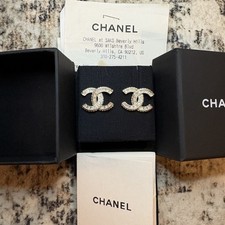 Authentic CHANEL 2023 Crystal CC Logo Stud Earrings A86504 w/Box Receipt