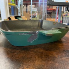 26cm Cast Iron Grill Pan Green Enamel All Hobs- Damaged External Coating