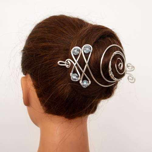 Silver hair slide - hair, bun