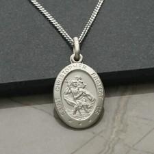 925 Sterling Silver Small St Christopher Oval Pendant Optional Chain & Engraving